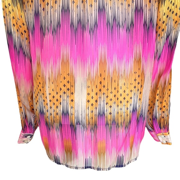 Anthropologie Leifsdottir Sani Silk Colorful Geo Print Semi Sheer Blouse - 10 - Picture 10 of 14